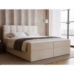 Lit complet - avec matelas - lit adulte - velours - beige - maison 180x200