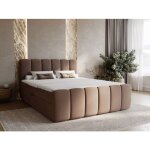 Lit complet - avec matelas - lit adulte - velours - marron - cloud 180x200