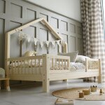 Lit cabane 90x190 barrires et sommier inclus pieds 10 cm manon bois
