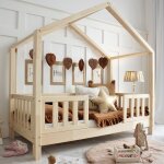 Lit cabane 90x190 barrières et sommier inclus pieds 10 cm roxane bois Lit cabane 90x190 barrières et sommier inclus pieds 10 cm roxane bois