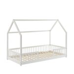 Lit cabane avec barrires - bata - gamme tiny - pin massif blanc - 90 x 190 cm - sommier inclus