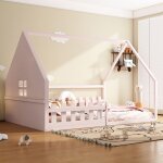 Lit cabane enfant 140x200cm lit bb au sol lit double avec barrire antichute pin avec sommier  lattes ...