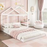 Lit cabane enfant 140x200 en bois de pin lit combine enfant lit denfant en forme de maison blanc.