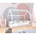Lit cabane enfant 80 x 160 cm orel blanc avec sommier et barrières Lit cabane enfant 80 x 160 cm orel blanc avec sommier et barrières
