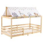Lit cabane enfant 90 x 200 cm - alightup - avec baldaquin en tissu sommier et barrières pin naturel(sans ... Lit cabane enfant 90 x 200 cm - alightup - avec baldaquin en tissu sommier et barrières pin naturel(sans ...