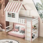 Lit cabane enfant 90 x 200 cm - hauteur r�glable - lit combin� enfant - avec �chelle de s�curit� - fonction ...