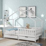 Lit cabane enfant 90 x 200 cm avec sommier � lattes et 2 tiroirs protection antichute lit montessori ...
