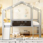 Lit cabane enfant 90x200 - design loft - Échelle & toboggan - tableau graffiti - bois massif - gris Lit cabane enfant 90x200 - design loft - Échelle & toboggan - tableau graffiti - bois massif - gris