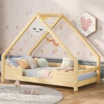 Lit cabane enfant 90x200 lit enfant fille avec barri�re de s�curit� anti - chute en bois massif naturel ...