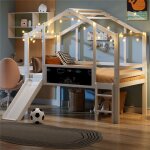 Lit cabane enfant 90x200 avec toboggan et tableau lit mezzanine bas enfant avec chelle et barrire pour ...