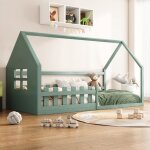 Lit cabane enfant avec barriere et ttelit au sol enfant 90x200cmmoderne cadre de lit denfant en boissans ...
