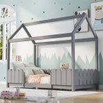 Lit cabane enfant pour fille & garon 90x200cm lit au sol enfant lit enfant en bois massif?avec sommier ...