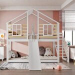 Lit cabane pour enfants avec protection anti - chute structure en bois massif avec escalier et garde ...