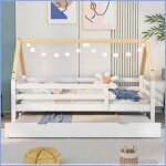 Lit cabane pour enfants avec tiroir lit t�l�scopique - bois massif de pin blanc &amp naturel (90x190 ...