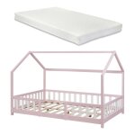 Lit cabane sisimiut avec matelas 120 x 200 cm rose blanc