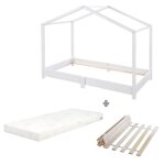 Lit cabane au sol 70 x 140 cm - roba - avec matelas roul� et sommier � lattes - blanc