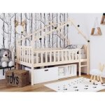 Lit cabane surlev enfant elidja - pin massif - bicolor brut et blanc - sommier inclus
