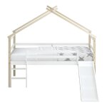 Lit cabane avec toboggan - sunny - sunny river - beige / blanc - 90x200 cm - 1 place