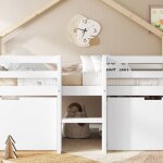 Lit cabane avec toit seyakany 90x200cm lit enfant 2 casiers à roulettes pin + mdf blanc naturel Lit cabane avec toit seyakany 90x200cm lit enfant 2 casiers à roulettes pin + mdf blanc naturel