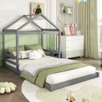Lit au sol enfant 140 x 200lit cabane enfant avec sommierlit deux place en forme de maisonbois pingris(sans ...