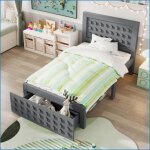 Lits cadres et sommiers - lit d?enfant ados 90x200 cm - bois massif - design blocs cr�atif - rangement ...