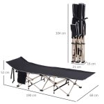 Lit de camp lit de camping pliable avec sac de transport 190 x 68 x 52 cm oxford noir id�al pour le camping ...