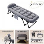 Lit de camping - lit pliant de bureau portable - 190cm - gris fonc� - avec appui - t�te et sac de rangement ...