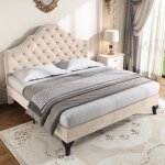 Lit capitonn 140 x 190 cm avec sommier  lattes et tte de lit rglable cadre de lit double 140 x 190 ...