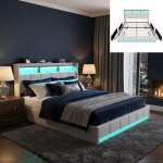 Lit capitonn : 140 x 200 cm avec 4 tiroirs lit double avec led et usb / c tte de lit avec rangement ...