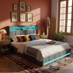 Lit capitonn : 140 x 200 cm avec 4 tiroirs lit double avec led et usb / c tte de lit avec rangement ...