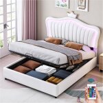 Lit capitonn� 140 x 200 cm avec espace de rangement hydraulique cadre simple en cuir synth�tique avec ...