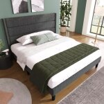 Lit double 140 x 200 cm lit capitonn� avec t�te de lit et sommier � lattes matelas non inclus - tissu ...
