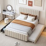 Lit capitonn� 140x190cm avec lit escamotable 2 tiroirs tissu velours hypoallerg�nique id�al pour enfant ...