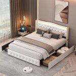 Lit capitonne 140x200 avec 4 tiroirs lit adulte led avec usb et type - c cadre de lit avec rangement ... Lit capitonne 140x200 avec 4 tiroirs lit adulte led avec usb et type - c cadre de lit avec rangement ...