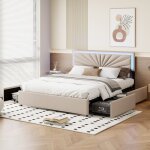 Lit capitonn� 140x200 avec 4 tiroirs somubi lit rembourr� avec led lit double avec sommier � lattes tissu ...