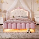 Lit capitonn� 140x200 design princesse couronne lit double rev�tement cuir synth�tique sommier inclus ...