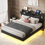 Lit capitonn 140x200 avec rangement lit coffre led avec usb et type - c lit rembourr en pu lit double ...