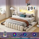 Lit double rembourr 160 x 200 cm lit ado lit adulte avec 4 tiroirs bande lumineuse led usb et chane ...