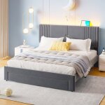 Lit capitonn 160 x 200 cm lit double avec clairage led et prise usb dossier et tiroir convient aux ...