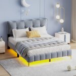 Lit capitonn 160 x 200 cm lit jeune lit double avec clairage led dossier sommier  lattes - gris