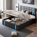 Lit capitonne 160 x 200 avec rangement et tete de lit lit double avec led et prise usb lit ado avec sommier ...