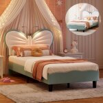 Lit capitonn 90x200 cm avec liseuse lit fille enfant avec sommier cadre de lit avec tte de lit rglage1 ...