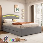 Lit capitonn� 90x200cm avec led lit enfant avec sommier � lattes lit coffre avec tiroirs et t�te de lit ...