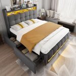 Lit capitonn� lit adulte 140 x 200 cm avec �clairage led et prise usb t�te de lit avec �tag�res et rangement ...