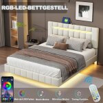 Lit capitonné lit adulte 160 x 200 cm lit double avec cadre de lit éclairage led et tête de lit - beige ... Lit capitonné lit adulte 160 x 200 cm lit double avec cadre de lit éclairage led et tête de lit - beige ...