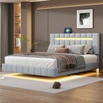 Lit capitonné lit adulte 160 x 200 cm lit double avec cadre de lit éclairage led et tête de lit - gris ... Lit capitonné lit adulte 160 x 200 cm lit double avec cadre de lit éclairage led et tête de lit - gris ...