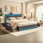 Lit capitonne coffre 140x200 cadre de lit avec lin tte de lit et lumires led et sommier  lattes lit ...