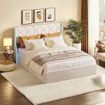 Lit capitonn coffre lit double 140x200 avec rangement tte de lit led cadre de lit avec sommier  lattes ...