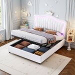 Lit capitonn - lit coffre enfant - novlys - 140x200cm - design coquillage & couronne avec led - cuir ...