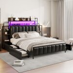 Lit capitonn lit double 140 x 200 cm avec 6 tagres 4 tiroirs tte de lit avec tagres de rangement ...